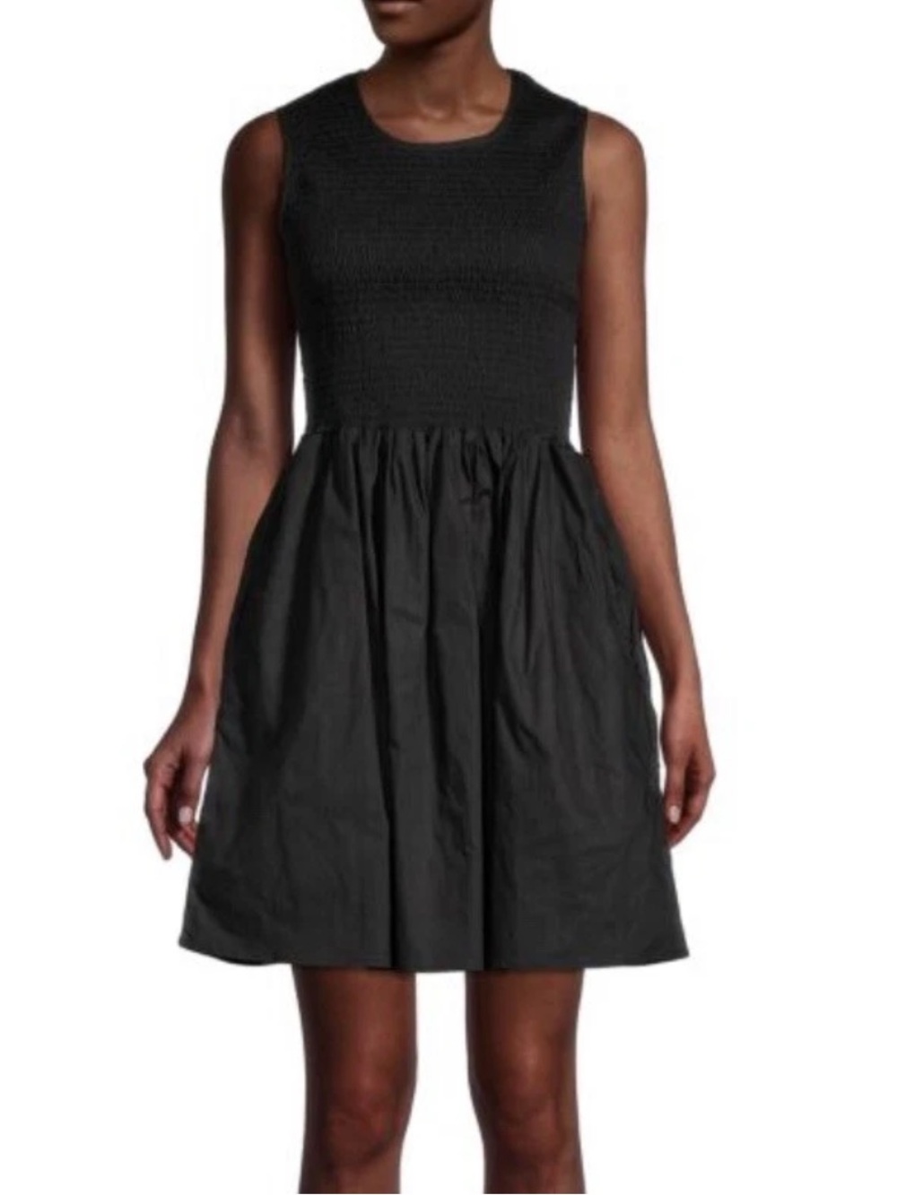 French Connection Smocked Bodice cotton poplin mini Dress black size 4